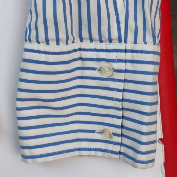 Hugo Boss blouse women's size 8 white with blue stripes business casual - Picture 12 of 14